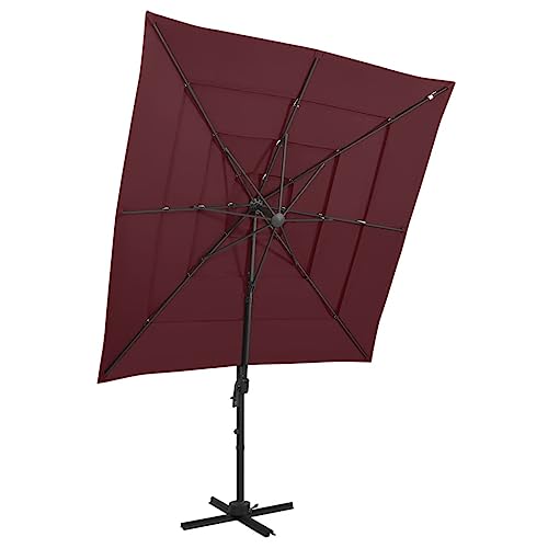 Sonnenschirm mit 4-lagigem Polyesterstoff, Pulverbeschichtetem Aluminium-Mast, Kippfunktion, UV-Schutz, Sonnenschirm Balkon, Strandschirm, Sonnenschirm Terrasse, Bordeauxrot, 250x250x246 cm von HaoChrymec