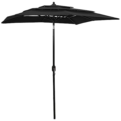 Sonnenschirm mit Aluminium-Mast, 3-lagig, UV-beständig, Kippbar, Für Balkon, Terrasse, Camping, Schwarz, 2x2 m von HaoChrymec