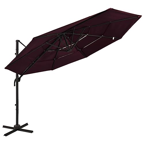Sonnenschirm mit Aluminium-Mast, 4-lagig, UV-beständig, Für Terrasse und Balkon, Bordeauxrot, 3x3 m von HaoChrymec