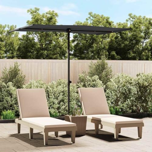 Sonnenschirm mit Aluminium-Mast, Höhenverstellbar, 180-Grad-Drehung, UV-beständiges Polyester, Sonnenschirm Balkon, Strandschirm, Terrasse, Schwarz, 200 x 150 x (105-215) cm von HaoChrymec