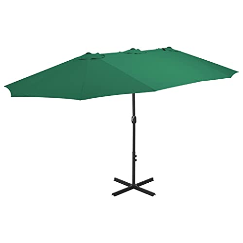 Sonnenschirm mit Aluminium-Mast, UV-beständig, Kurbelmechanismus, 12 Rippen, Sonnenschutz für Balkon, Terrasse und Camping, Grün, 460 x 270 x 246 cm von HaoChrymec