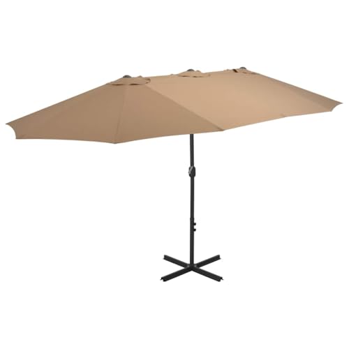 Sonnenschirm mit Aluminium-Mast, UV-beständiger Stoff, Kurbelsystem, Sonnenschutz für Balkon, Terrasse, Strandschirm, Taupe, 460 x 270 x 246 cm von HaoChrymec