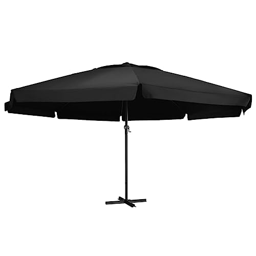 Sonnenschirm mit Aluminium-Mast, UV-beständiger Stoff mit PA-Beschichtung, Kurbelsystem, Sonnenschutz für Balkon, Terrasse, Strandschirm, Schwarz, 500 x 300 cm von HaoChrymec