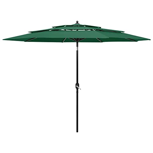 Sonnenschirm mit Aluminium-Mast, UV-beständiges Polyester, Kippfunktion, Sonnenschutz für Terrasse und Balkon, Strandschirm, Grün, 3 m Durchmesser von HaoChrymec