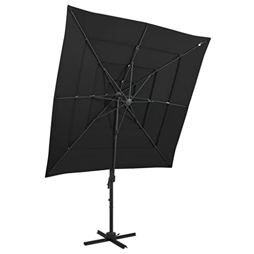 Sonnenschirm mit Aluminium-Mast 4-lagig, UV-beständig, Kippfunktion, Sonnenschutz für Terrasse, Balkon, Camping, Strandmuschel, Schwarz, 250 x 250 x 246 cm von HaoChrymec