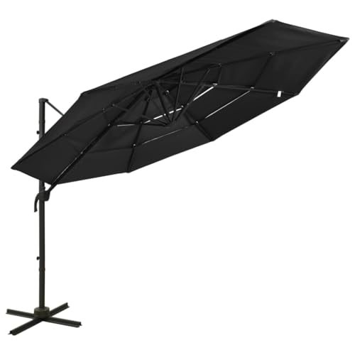 Sonnenschirm mit Aluminium-Mast 4-lagig Schwarz, UV-beständig, Kippfunktion, Sonnenschutz für Balkon, Terrasse und Camping, 300 x 300 x 247 cm von HaoChrymec