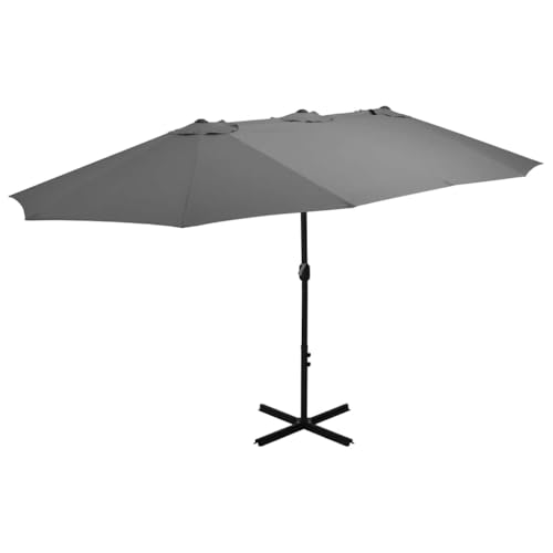 Sonnenschirm mit Aluminium-Mast 460 x 270 cm, UV-beständig, 12 Schirmrippen, Kurbelsystem, Sonnenschutz für Balkon, Terrasse, Strandschirm, Anthrazit von HaoChrymec