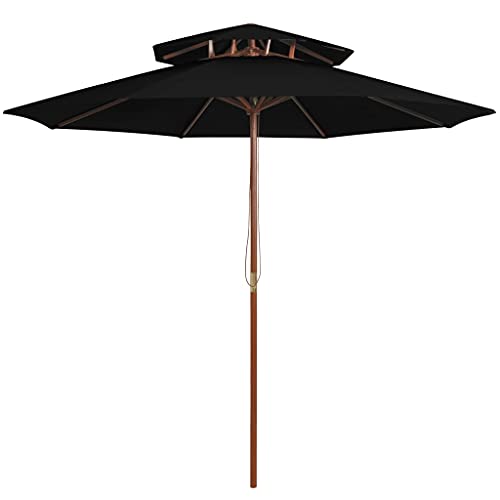 Sonnenschirm mit Doppeldach und Holz-Mast, 8 Rippen, UV-beständig, Sonnenschutz für Terrasse, Balkon, Garten, Schwarz, 270 x 256 cm von HaoChrymec