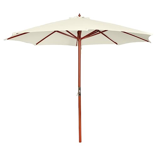 Sonnenschirm mit Hartholzrahmen, 300 cm Durchmesser, Verrottungsfester Polyesterbezug, Sonnenschutz für Balkon und Terrasse, Sandweiß, 258 cm Höhe von HaoChrymec