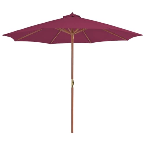 Sonnenschirm mit Holz-Mast und Kurbelsystem, Lamellierter Bambus und Hartholz, 8 Schirmrippen, UV-Schutz für Terrasse, Balkon Schirm, Bordeauxrot, 300 x 250 cm von HaoChrymec