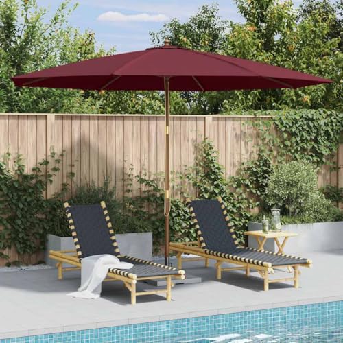 Sonnenschirm mit Holzmast, UV-Schutz, Doppel-Flaschenzug, Sonnenschirm Balkon, Sonnenschirm Terrasse, Strandschirm, Burgunderrot, 350x2.4 m von HaoChrymec