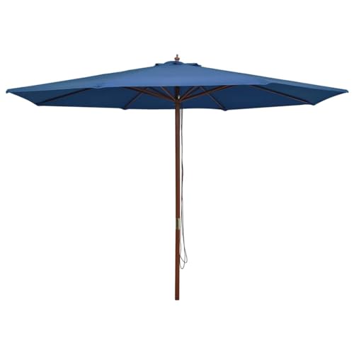 Sonnenschirm mit Holzmast, UV-beständiger Polyesterbezug, Doppel-Seilzugsystem, Sonnenschutz für Balkon, Terrasse, Strandschirm, Blau, 350 x 240 cm von HaoChrymec