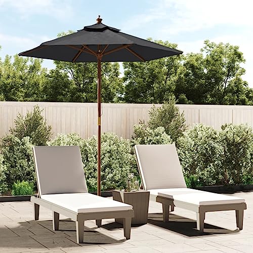 Sonnenschirm mit Holzmast, UV-beständiges Polyester, Belüftungssystem, Sonnenschutz für Balkon und Terrasse, Strandschirm, Camping-Schirm, Schwarz, 196x231 cm von HaoChrymec