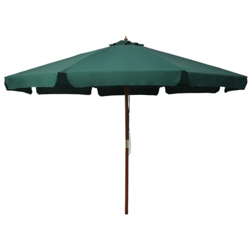 Sonnenschirm mit Holzmast 330 cm, Polyester Stoff, Doppel-Seilzug, Lüftung, Sonnenschutz für Balkon, Terrasse, Garten, Grün, 330 x 240 cm von HaoChrymec