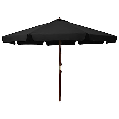 Sonnenschirm mit Holzmast 330 cm, Polyester Stoff, Entlüftungs- und Doppel-Seilzug, Sonnenschutz für Balkon, Terrasse, Garten, Schwarz, 330 x 240 cm von HaoChrymec