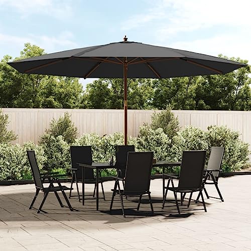 Sonnenschirm mit Holzmast Anthrazit, UV-beständigem Polyester, Belüftung, Doppeltem Seilzugsystem, Sonnenschirm Balkon, Strandschirm, Sonnenschirm Terrasse, 400 x 273 cm von HaoChrymec