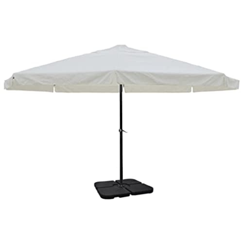 Sonnenschirm mit Kurbel, Aluminiumrahmen, Tragbarer Sonnenschirmständer, UV-beständig, für Terrasse, Balkon und Strand, Weiß, 3.25 m Höhe, 5 m Durchmesser von HaoChrymec