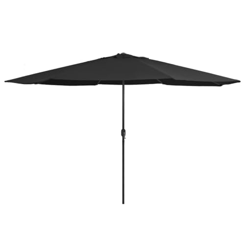 Sonnenschirm mit Metall-Mast 390 cm Schwarz, UV-beständiger Polyesterstoff, Entlüftungsöffnung, Kurbelmechanismus, Sonnenschutz für Balkon, Terrasse, Strand, Camping, 390 x 247 cm von HaoChrymec