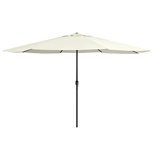 Sonnenschirm mit Metall-Mast und UV-beständigem Polyesterstoff, Entlüftungsöffnung, Kurbelmechanismus, Sonnenschutz für Balkon, Terrasse, Strand und Camping, Sandweiß, 390 x 247 cm von HaoChrymec