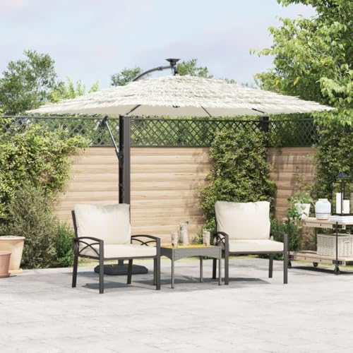 Sonnenschirm mit Stahlmast Weiß, UV-Schutz, 100% Polyester, mit Kurbelmechanismus und 8-lagigem Strohdach, Sonnenschirm Balkon, Terrasse, Strandschirm, 246x246x230 cm von HaoChrymec
