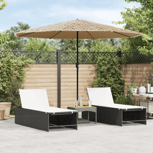 Sonnenschirm mit Stahlmast und Strohdach, UV-beständigem Polyesterstoff, Kurbelmechanismus, Sonnenschutz für Balkon, Terrasse und Garten, Strandschirm, Braun, 324 x 324 x 247 cm von HaoChrymec