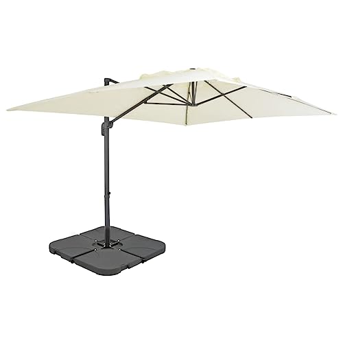 Sonnenschirm mit Tragbarem Sonnenschirmständer, UV-beständigem Aluminiumrahmen, Neigbar und 360° drehbar, Sonnenschutz für Balkon, Terrasse, Camping, Strandschirm, Sandweiß, 4 x 3 x 2.68 m von HaoChrymec