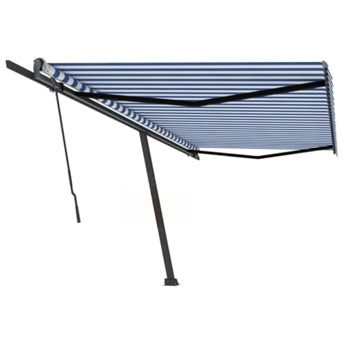 Standmarkise Manuell Einziehbar, Pulverbeschichtetes Aluminium, Sonnenschutz für Balkon, Freistehende Markise, Klemmmarkise Balkon, Sonnensegel Balkon, Blau/Weiß, 500x300 cm Standmarkise Manuell Einziehbar, Pulverbeschichtetes Aluminium, Sonnenschutz für Balkon, Freistehende Markise, Klemmmarkise Balkon, Sonnensegel Balkon, Blau/Weiß, 500x300 cm von HaoChrymec