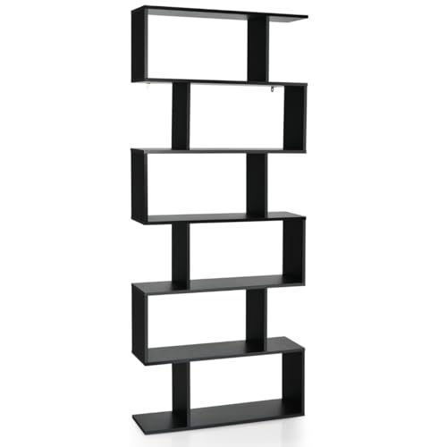 Standregal mit 6 Ebenen, S-Form Bücherregal aus Spanplatte, Vielseitig als Aufbewahrungsregal oder Raumtrenner Regal, Modernes Design für Wohnzimmer, Balkon, Kinderzimmer, Schwarz, 80 x 23 x 191 cm Standregal mit 6 Ebenen, S-Form Bücherregal aus Spanplatte, Vielseitig als Aufbewahrungsregal oder Raumtrenner Regal, Modernes Design für Wohnzimmer, Balkon, Kinderzimmer, Schwarz, 80 x 23 x 191 cm von HaoChrymec