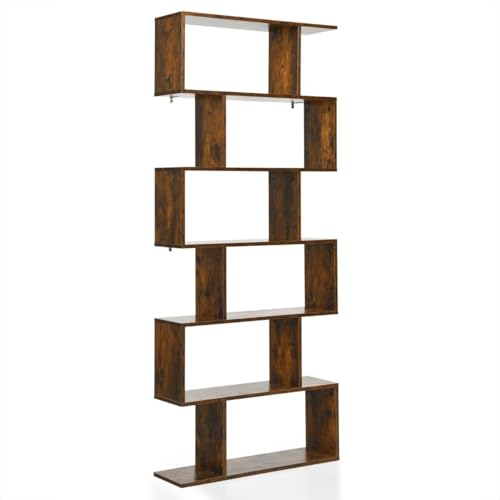 Standregal mit 6 Ebenen, S-Form Bücherregal aus Spanplatte, Vielseitig als Aufbewahrungsregal oder Raumtrenner Regal, Modernes Design für Wohnzimmer, Kinderzimmer, Balkon, Braun, 80 x 23 x 191 cm Standregal mit 6 Ebenen, S-Form Bücherregal aus Spanplatte, Vielseitig als Aufbewahrungsregal oder Raumtrenner Regal, Modernes Design für Wohnzimmer, Kinderzimmer, Balkon, Braun, 80 x 23 x 191 cm von HaoChrymec