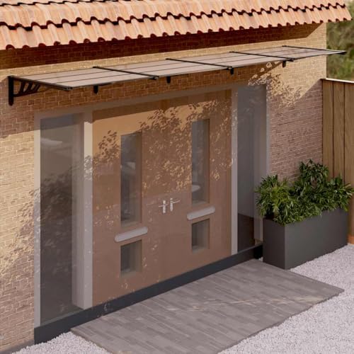 Türvordach Schwarz mit Polycarbonat-Platte, ABS-Halterung, Aluminiumrahmen, Überdachung Haustür, Vordach für Haustür, Balkon Regenschutz, 396x90 cm von HaoChrymec