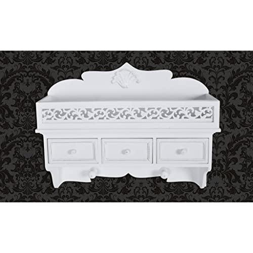 Wandgarderobe mit 3 Schubladen, 2 Kleiderhaken, Hochwertiges MDF, Schwebendes Regal mit Schublade, Für Flur, Schlafzimmer oder Gästezimmer, Weiß, 48.5 x 13 x 37.5 cm von HaoChrymec