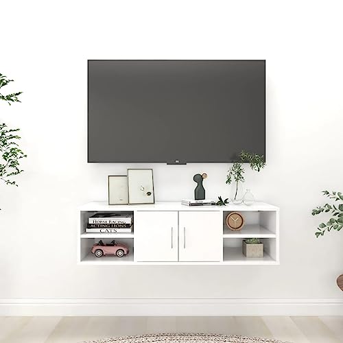 Wandregal mit 6 Fächern aus Holzwerkstoff, Modernes Design, Vielseitig als Bücherregal Wand, Küchenregal Wand, Schwebendes Regal für Wohnzimmer, Badezimmer oder Flur, Weiß, 102 x 30 x 29 cm von HaoChrymec
