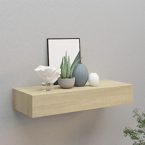 Wandregal mit Schublade in Eichen-Optik, Schwebendes Regal mit Schublade aus MDF und Metall, Nachttisch Hängend, Bücherregal Wand, Modernes Design für Wohnzimmer und Schlafzimmer, 60 x 23.5 x 10 cm Wandregal mit Schublade in Eichen-Optik, Schwebendes Regal mit Schublade aus MDF und Metall, Nachttisch Hängend, Bücherregal Wand, Modernes Design für Wohnzimmer und Schlafzimmer, 60 x 23.5 x 10 cm von HaoChrymec