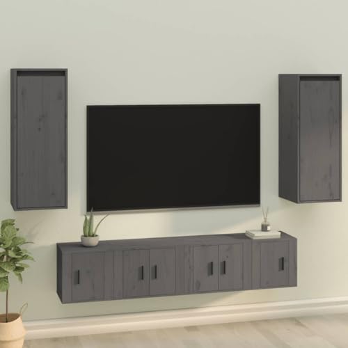 Wandschränke 2 STK. Hängeschrank aus Massivholz Kiefer, Modernes Design, Vielseitig Einsetzbar als Badezimmer- oder Medikamentenschrank, Grau, 30 x 30 x 80 cm von HaoChrymec