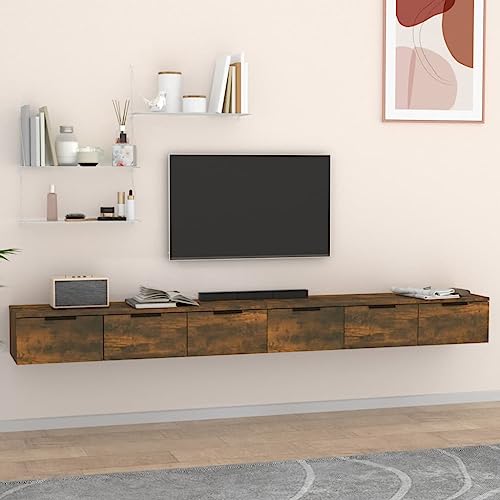 Wandschränke 2 STK. aus Holzwerkstoff, Räuchereiche, mit Schubladen, Vielseitig als Hängeschrank für Bad oder Wohnzimmer, 102 x 30 x 20 cm von HaoChrymec