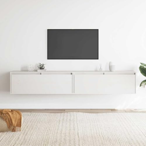 Wandschränke 2 STK. aus Massivholz Kiefer, Hängeschrank mit 2 Fächern, Vielseitig als Medikamentenschrank oder Anrichte Sideboard, Weiß, 100 x 30 x 35 cm von HaoChrymec