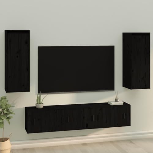 Wandschränke mit 2 STK., Hängeschrank aus Kiefer Massivholz, Praktisch als Badezimmer Schrank oder TV-Schrank, Modernes Design für Wohnzimmer, Schwarz, 30 x 30 x 80 cm von HaoChrymec