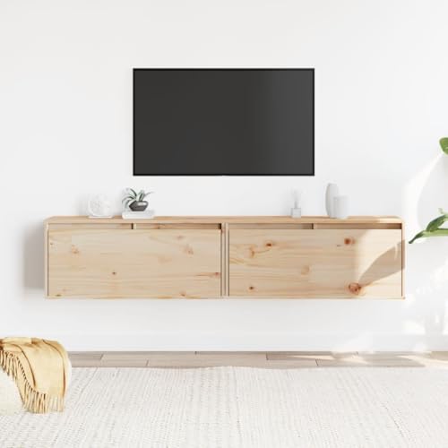 Wandschrank mit 2 Fächern aus Massivholz Kiefer, Hängeschrank für Badezimmer, Wohnzimmer oder Diele, Ideal als Medikamentenschrank oder Anrichte Sideboard, 80 x 30 x 35 cm von HaoChrymec