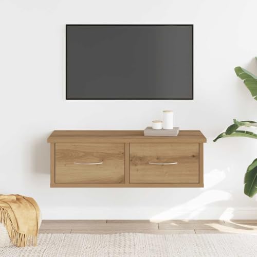 Wandschrank mit 2 Schubladen, Artisan-Eiche Holzwerkstoff, Hängeschrank für Bad, Schlafzimmer oder Küche, Medikamentenschrank oder Anrichte Sideboard, 60 x 26 x 18.5 cm von HaoChrymec