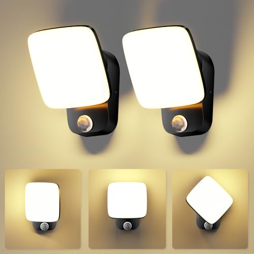 2 Stück Außen Lampe mit Bewegungsmelder 18W Außenlampe - IP65 Aussen Wandleuchte Innen Wandlampe mit Schwenkbar LED Panel Aluminium Außenleuchte für Garten Terrasse Eingang, Anthrazit, Warmweiß 3000K von HaoDrisk