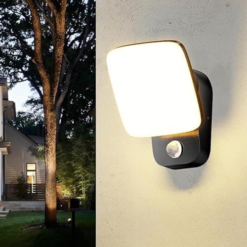 Außen Lampe mit Bewegungsmelder 18W Außenlampe - IP65 Aussen Wandleuchte Innen Wandlampe mit Schwenkbar LED Panel Aluminium Außenleuchte für Garten Terrasse Eingang, Anthrazit, Warmweiß 3000K von HaoDrisk