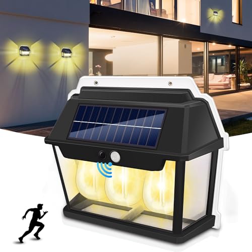 HaoDrisk Solarlampen für Außen, Solarleuchten für Außen mit Bewegungsmelder Solarlampen für Außen Garten 3 Modi, Solar Lampe mit 3 LED-Glühbirnen Solar Outdoor Wandleuchte IP65 Wasserdicht von HaoDrisk