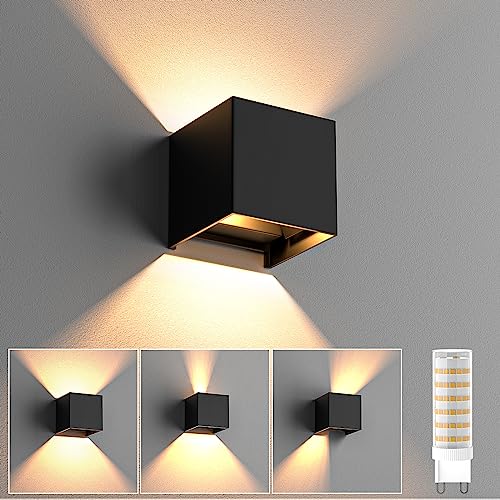 HaoDrisk Wandlampe mit Austauschbarer G9 LED Birne, Wandleuchte Innen/Aussen Modern Up Down Design Aussenbeleuchtung IP65 Wasserdichte Wandleuchten Warmweiß 3000K Schwarz von HaoDrisk