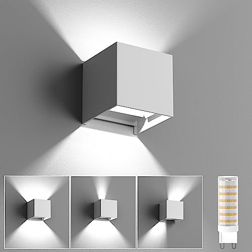 HaoDrisk Wandlampe mit Austauschbarer G9 LED lampe Einstellbar Abstrahlwinkel IP65 Wasserdichte Wandleuchte Innen/Aussen Kaltweiß 6000K Weiß von HaoDrisk