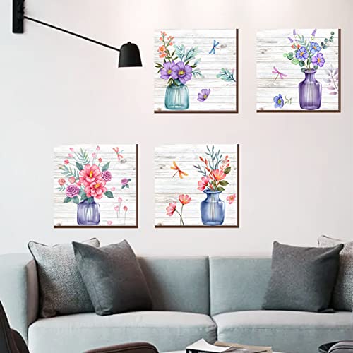 HaoFuJi 3D Wandtattoo Wohnzimmer Blumen Libelle Bilder Grüne Vase Wandsticker Pflanzen Deko Vintage Poster Groß Wandaufkleber Blume Wanddeko Wandbilder für Schlafzimmer Flur Büro Bad Deko von HaoFuJi