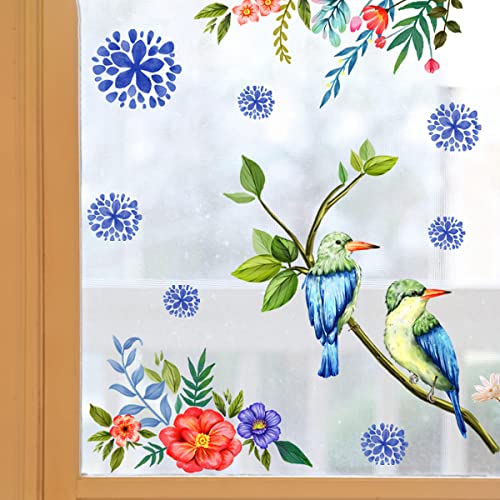 HaoFuJi Anti-Kollision Fensterbilder Blumen Aufkleber Fenster Sommer Frühling Deko Vogel Fensterdeko Kinderzimmer Wohnzimmer Büro Fensteraufkleber Kinder Fenstersticker Fensterbild Deko von HaoFuJi