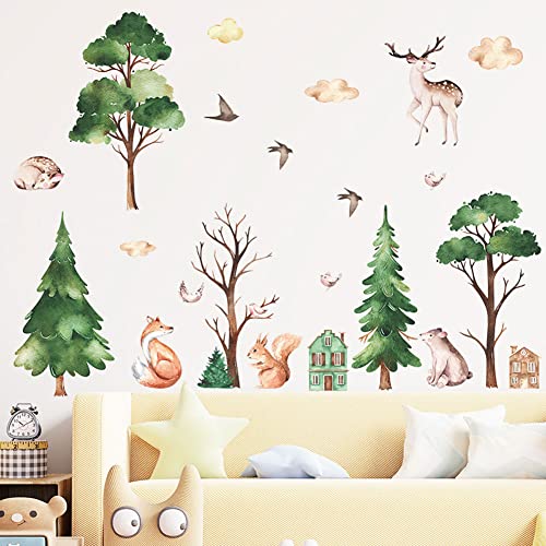 HaoFuJi Selbstklebend Groß Wandtattoo Baum Blätter Wandsticker Waldtiere Hirsch Fuchs Vögel Eichhörnchen Deko Tapete Wanddeko für Wohnzimmer Kinderzimmer Schlafzimmer Flur Büro von HaoFuJi