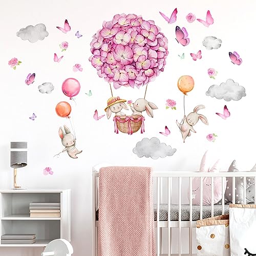 HaoFuJi Wandtattoo Kinderzimmer Mädchen Rosa Blumen Schmetterlinge Deko Wandsticker Wandaufkleber Wanddeko Wohnzimmer Babyzimmer Wandbilder Kinder Aufkleber Safari Tapete Selbstklebend von HaoFuJi