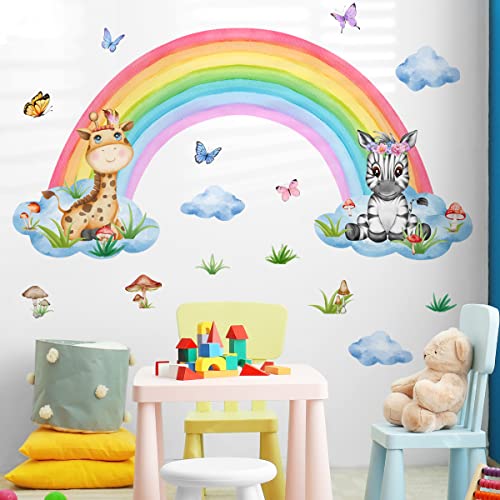 HaoFuJi Wandtattoo Regenbogen Schmetterlinge Wolke Kind Junge Mädchen Wandsticker Reh Wandaufkleber Wanddeko Kinderzimmer Wohnzimmer Babyzimmer Wandbild Kinder Aufkleber Safari Tapete Selbstklebend von HaoFuJi