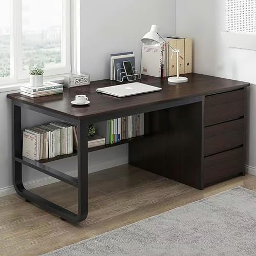 HaoJieHan Eckschreibtisch Mit Schubladen, Home-Office-Schreibtische Mit Bücherregal, Moderner Büroschreibtisch Für Home-Office-Schlafzimmer C,120X48X75CM von HaoJieHan